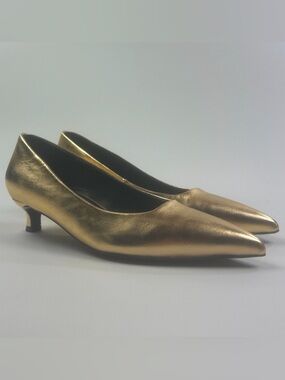 Naturalizer Natalia Gold Leather Womens Wide Width Pumps Kitten Heels J1215L3700
